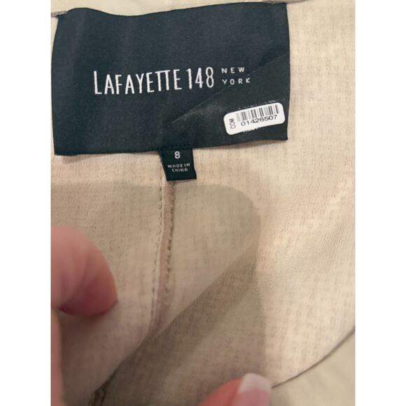 Lafayette 148 New York Women's Zip Blazer Cream Tweed Jacket Leather Trim Size 8 - Picture 4 of 7